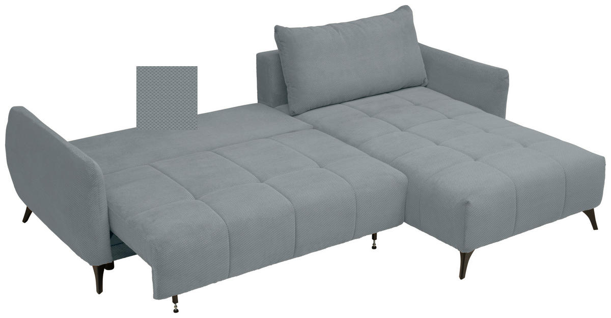 ECKSOFA inkl. Funktionen Grau Struktur, Plüsch  - Schwarz/Grau, Design, Textil/Metall (287/197cm) - Stylife