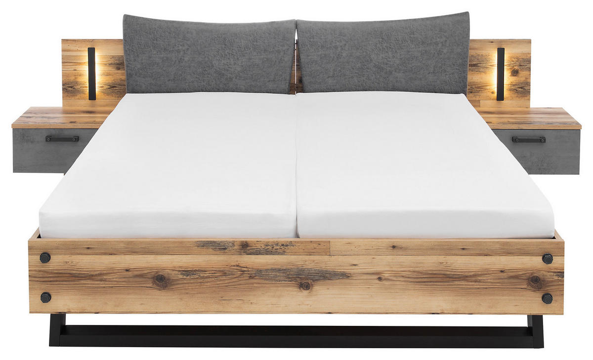 POSTEL S NOČNÍMI STOLKY, 180/200 cm, antracitová, barvy smrku - barvy smrku/antracitová, Design, kompozitní dřevo/textil (180/200cm) - Livetastic