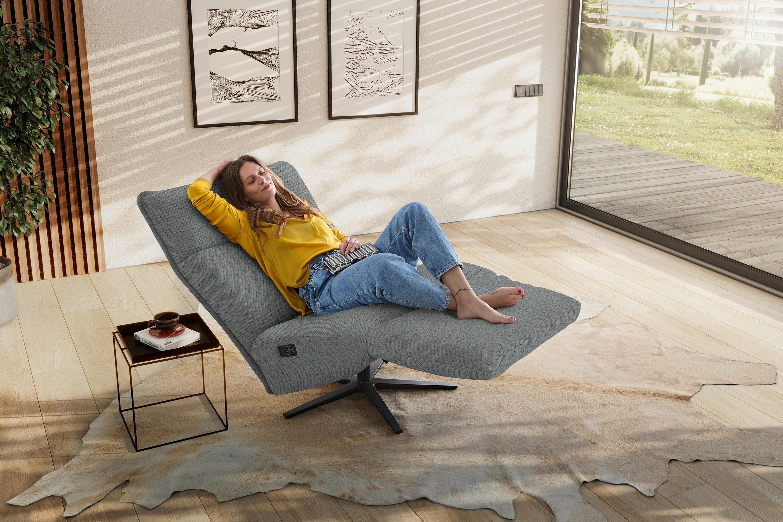 RELAXSESSEL in Textil Dunkelgrau  - Dunkelgrau/Schwarz, Modern, Textil/Metall (90/106/96cm) - Chilliano