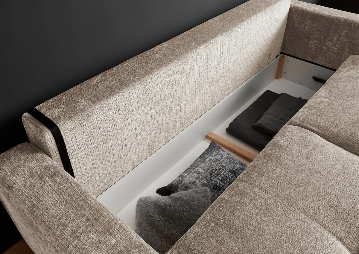 SCHLAFSOFA  mit Schlafen auf Sitzhöhe, Rücken echt, Armteil links, Armteil rechts Chenille Taupe  - Taupe/Schwarz, KONVENTIONELL, Kunststoff/Textil (235/88/120cm) - MID.YOU