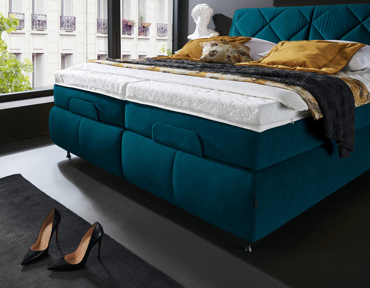 BOXSPRINGBETT 180/200 cm  in Petrol  - Petrol/Schwarz, KONVENTIONELL, Textil/Metall (180/200cm) - Dieter Knoll