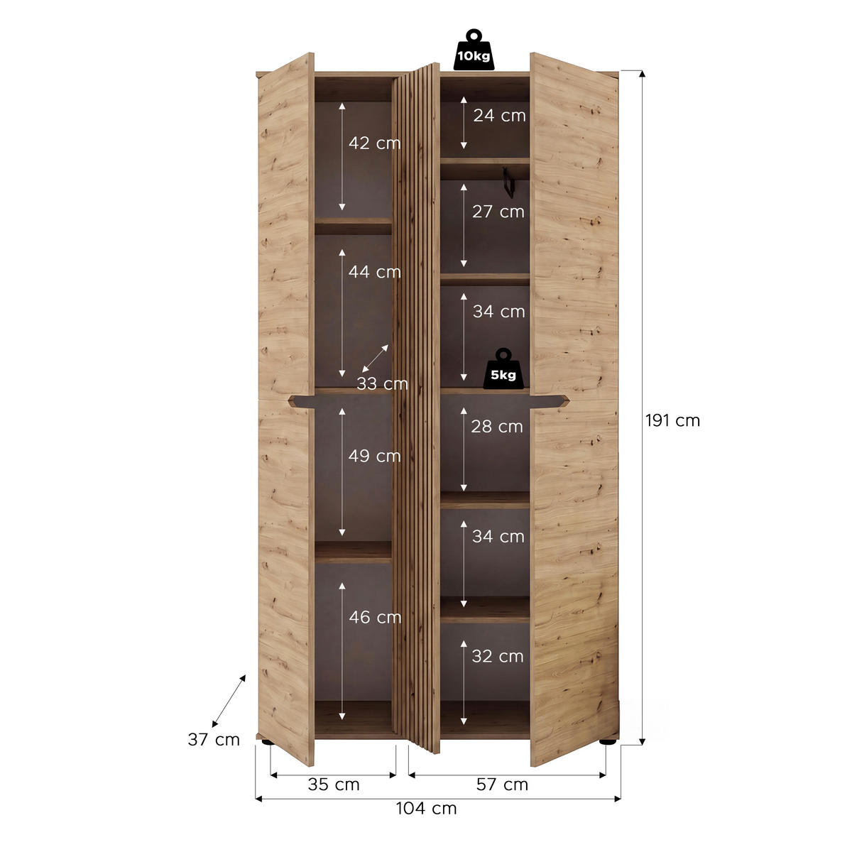 GARDEROBENSCHRANK  in 104/191/37 cm  - Schwarz/Eiche Artisan, Design, Holzwerkstoff/Kunststoff (104/191/37cm) - MID.YOU