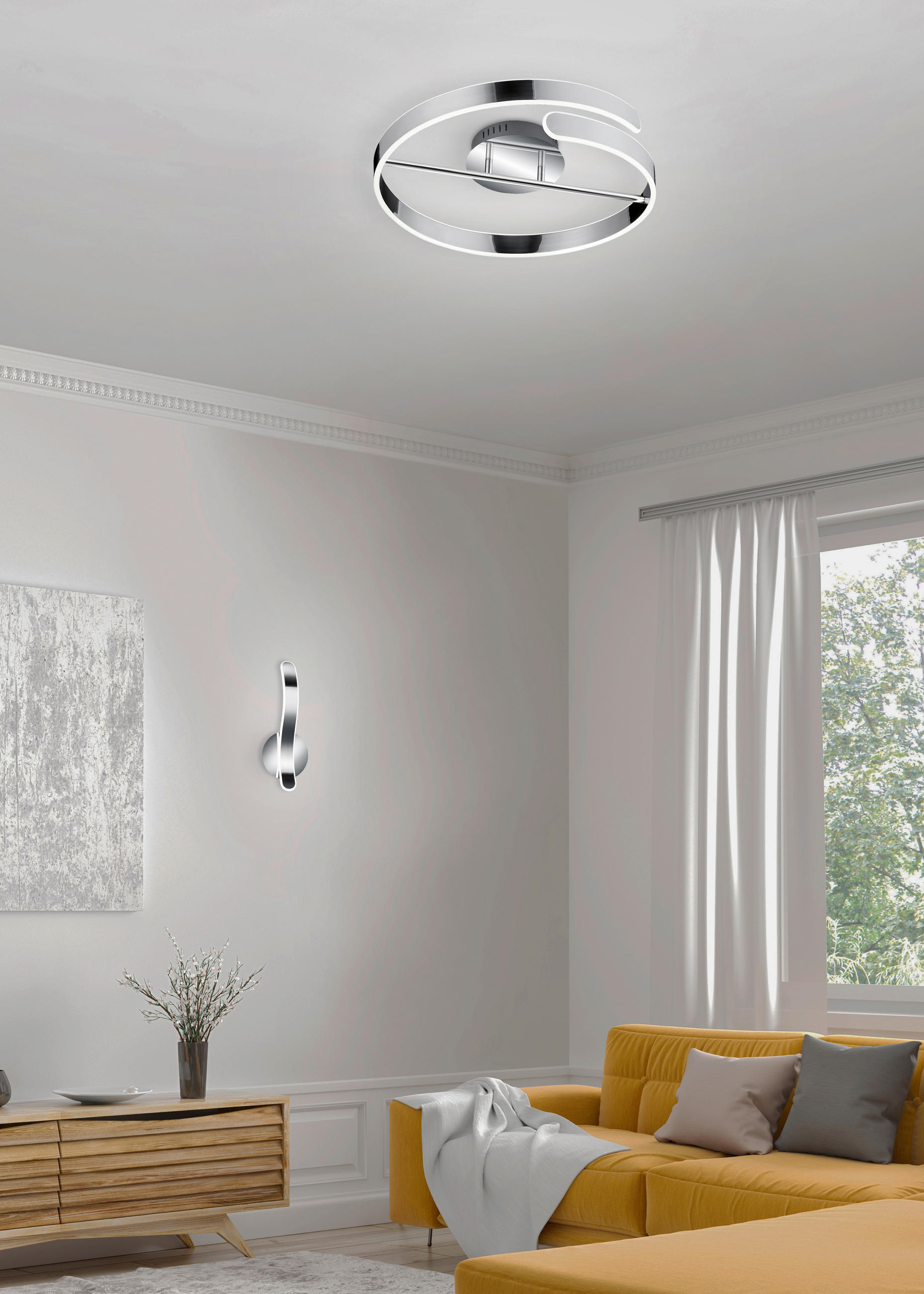 LED-DECKENLEUCHTE Parma 50/13,5 cm   - Chromfarben, Design, Metall (50/13,5cm)