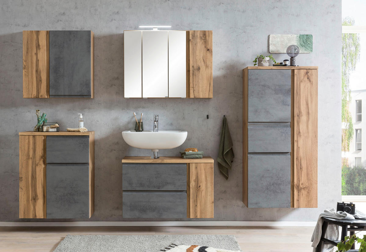 MIDISCHRANK 65/130/35 cm  - Silberfarben/Eiche Wotan, Modern, Holzwerkstoff/Kunststoff (65/130/35cm) - Held