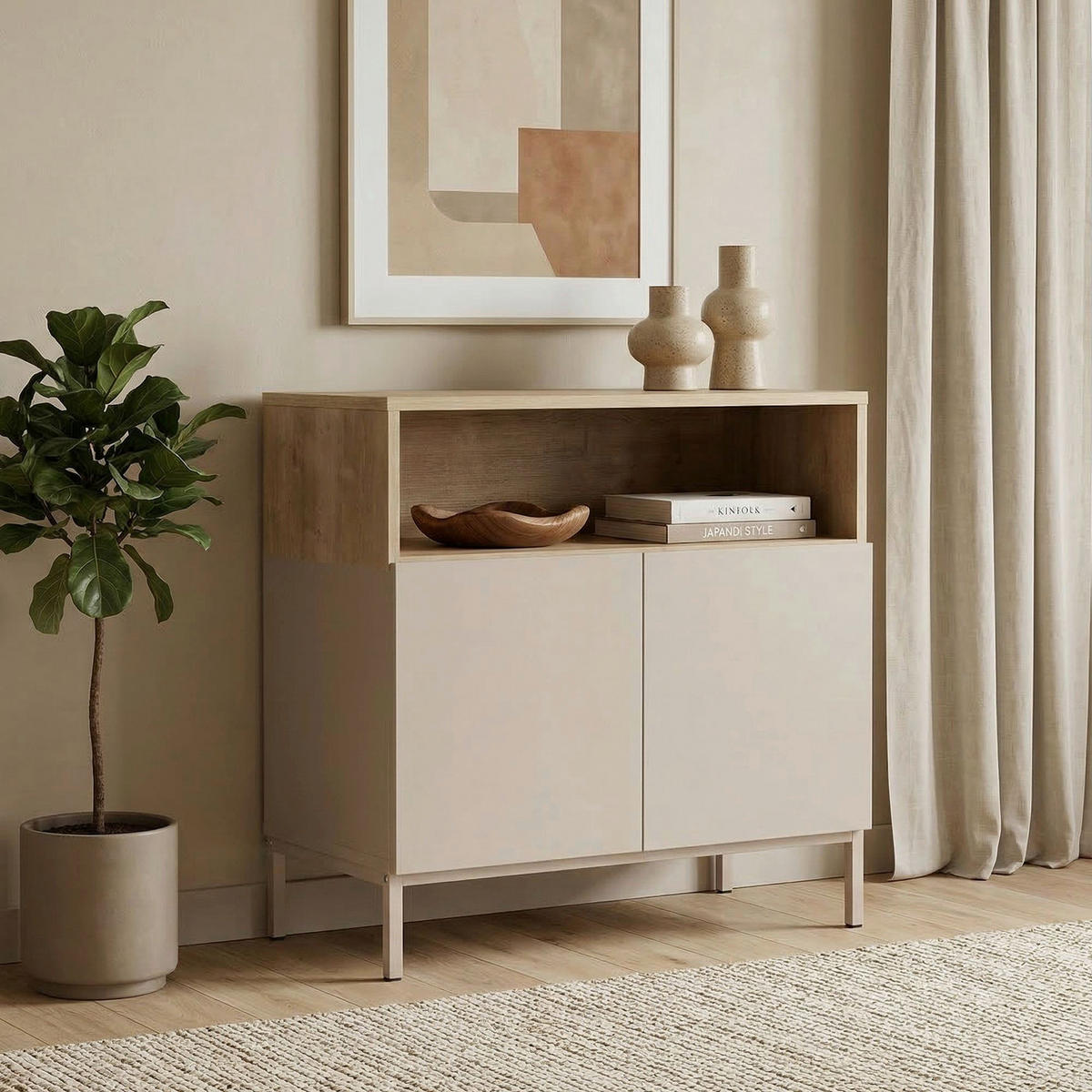 SIDEBOARD  80/80/40 cm  - Sandfarben/Eichefarben, MODERN, Holzwerkstoff (80/80/40cm) - MID.YOU