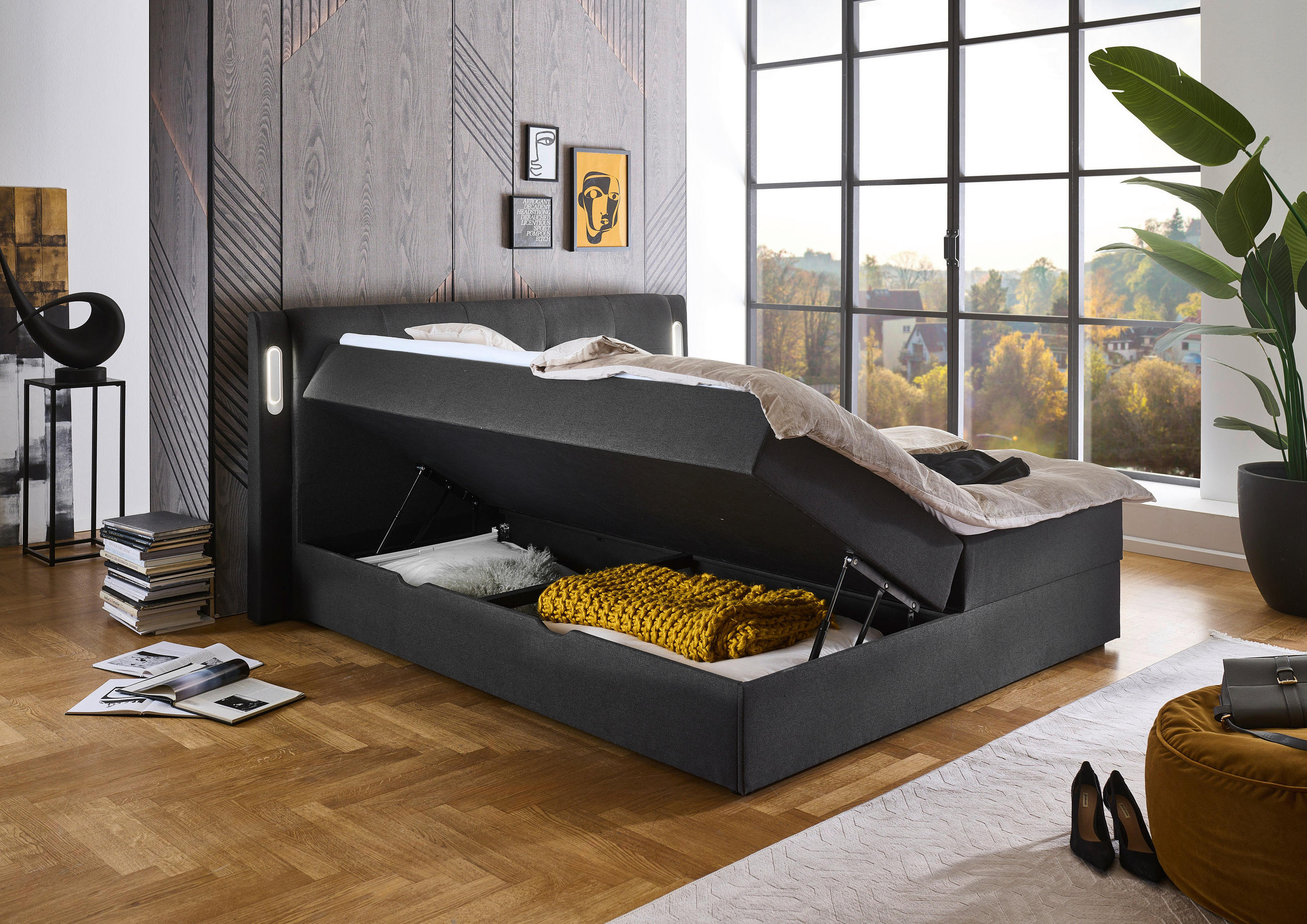 BOXBETT 180/200 cm  in Schwarz  - Schwarz, Basics, Holz/Textil (180/200cm) - Boxxx
