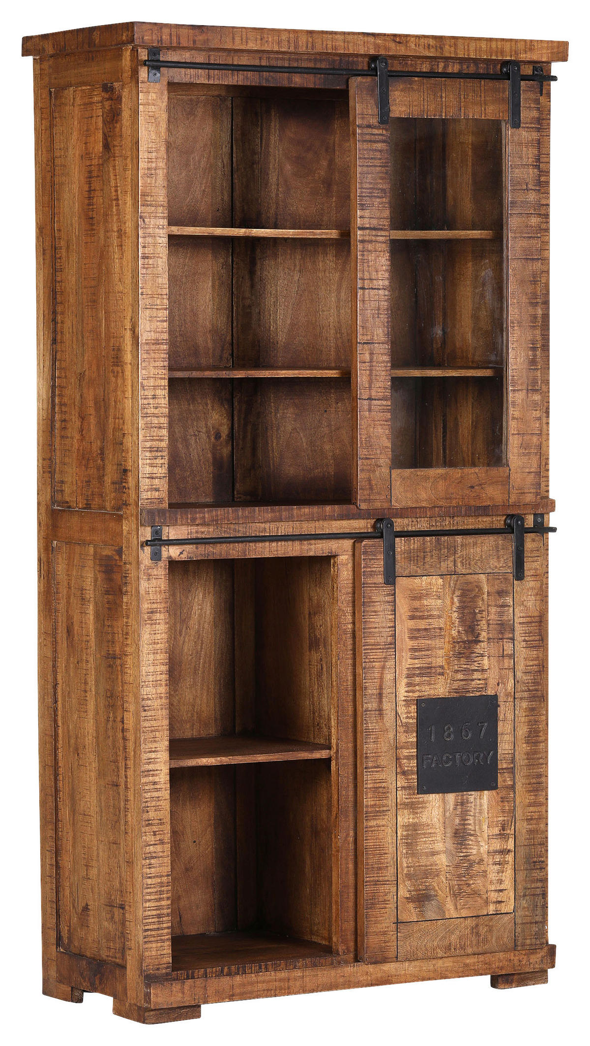 VITRINE in massiv Mangoholz Naturfarben, Schwarz  - Schwarz/Naturfarben, LIFESTYLE, Glas/Holz (100/190/45cm) - Landscape