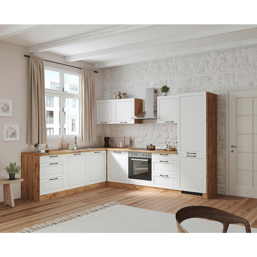 Eckküche Meran Mit Geräten 240x300 Cm Weiß/eiche Dekor