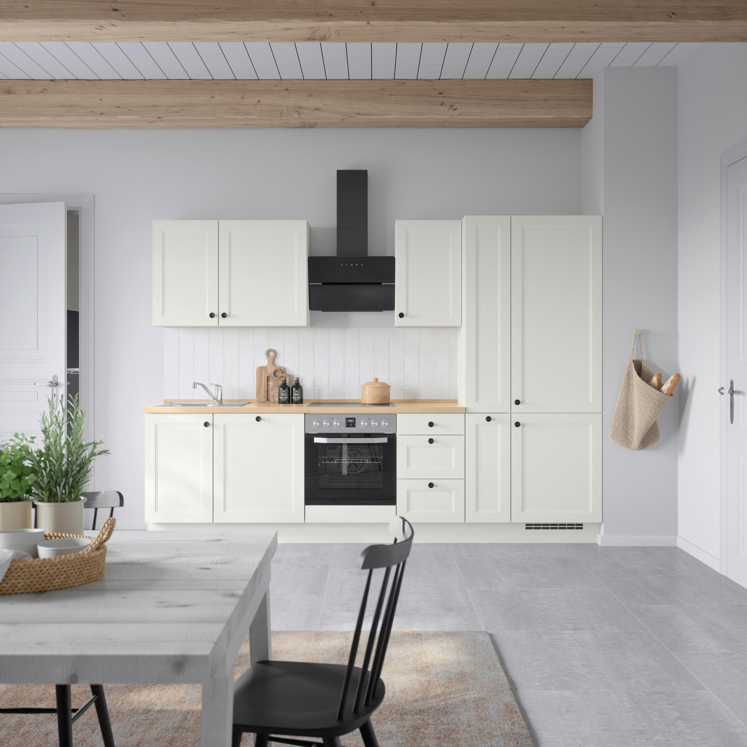 KÜCHENBLOCK 300 cm   in Weiß, Eichefarben  - Eichefarben/Schwarz, MODERN, Holzwerkstoff/Metall (300cm) - Nobilia