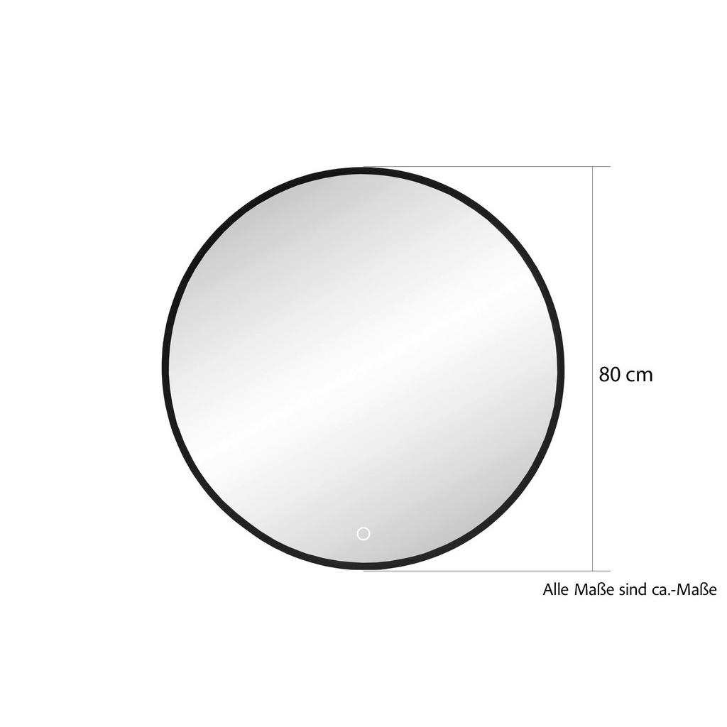Thumbnail - Xora Badezimmerspiegel Vannes, Schwarz, Metall, Glas, rund, 80x80x3 cm, Badezimmer, Badezimmerspiegel, Badspiegel