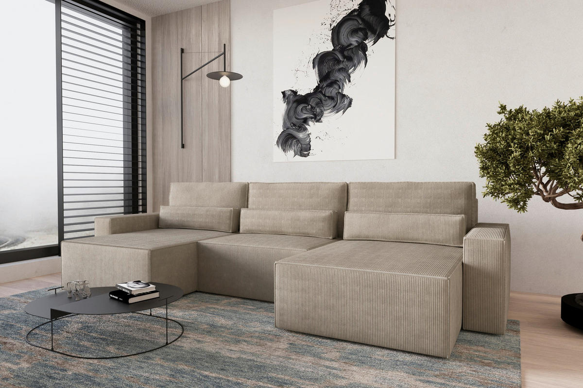 WOHNLANDSCHAFT BRAZIL MINI U in Hellbraun  - Hellbraun/Schwarz, Design, Kunststoff/Textil (162/350/162cm) - MID.YOU