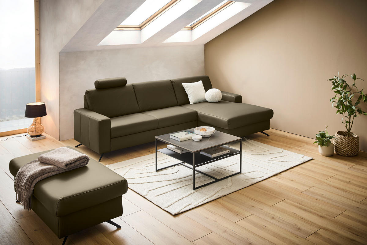 ECKSOFA Beldomo premium Opal Echtleder  - Opal/Schwarz, Design, Leder/Metall (267/165cm) - Lomoco