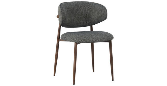 STUHL Webstoff Grau, Nussbaumfarben  - Nussbaumfarben/Grau, Design, Textil/Metall (53/79/58cm) - Novel