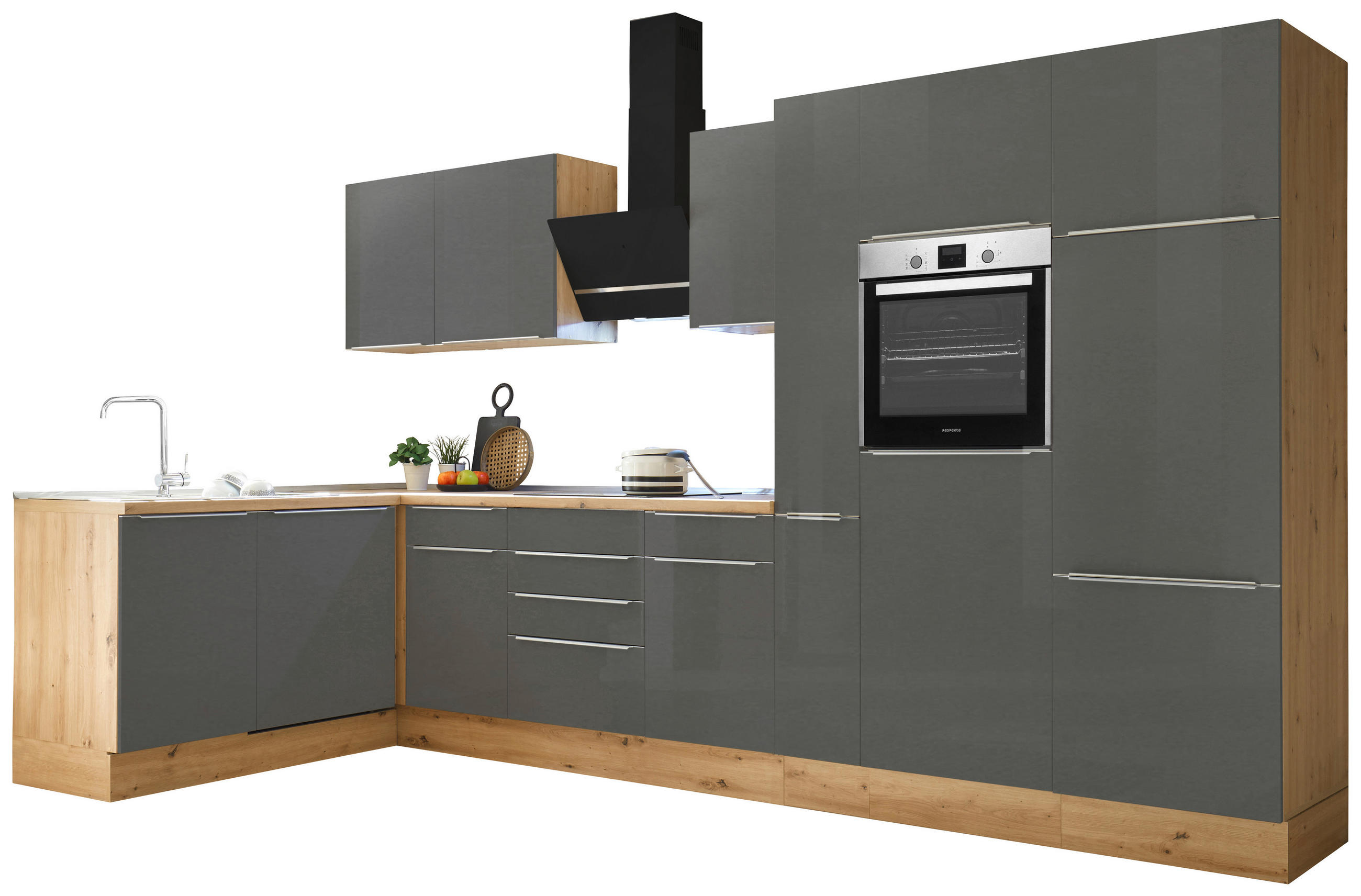 ECKKÜCHE 170/370 cm in Grau, Eiche Artisan - Anthrazit/Alufarben, LIFESTYLE, Holzwerkstoff/Kunststoff (170/370cm) - Respekta