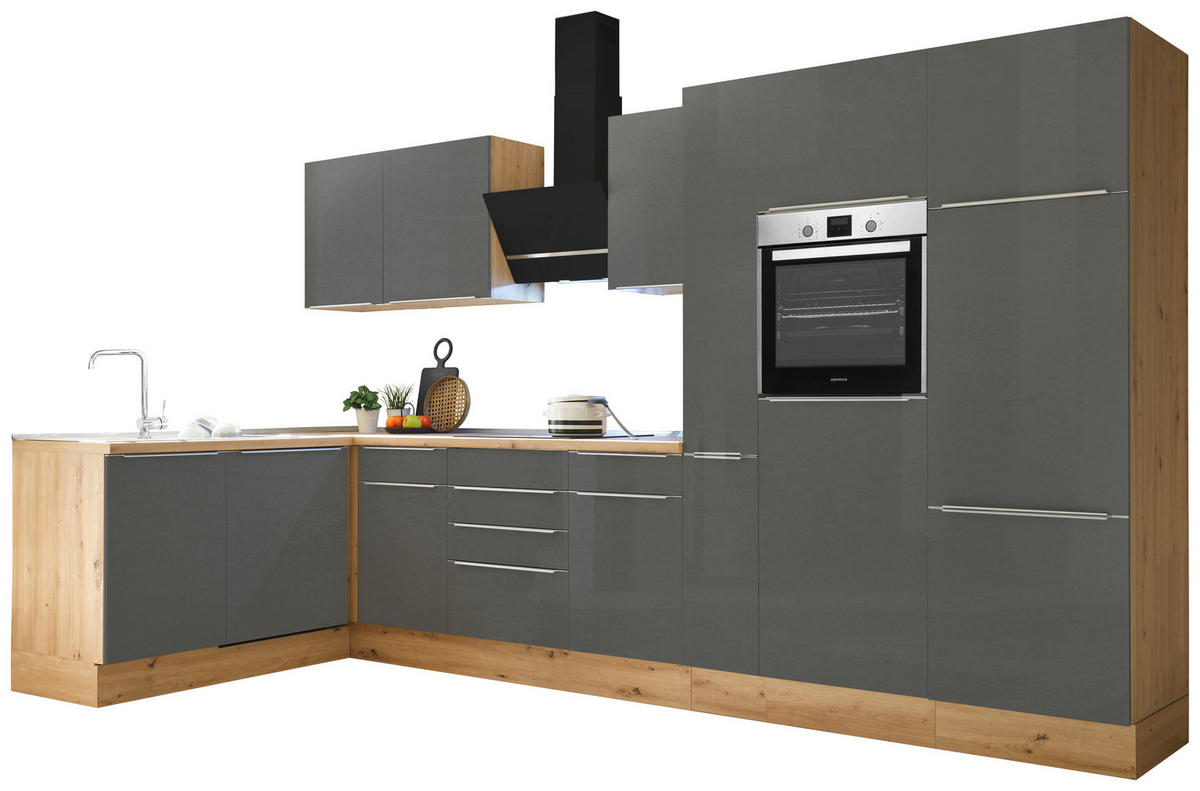 ECKKÜCHE 170/370 cm  in Grau, Eiche Artisan  - Anthrazit/Alufarben, Lifestyle, Holzwerkstoff/Kunststoff (170/370cm) - Respekta