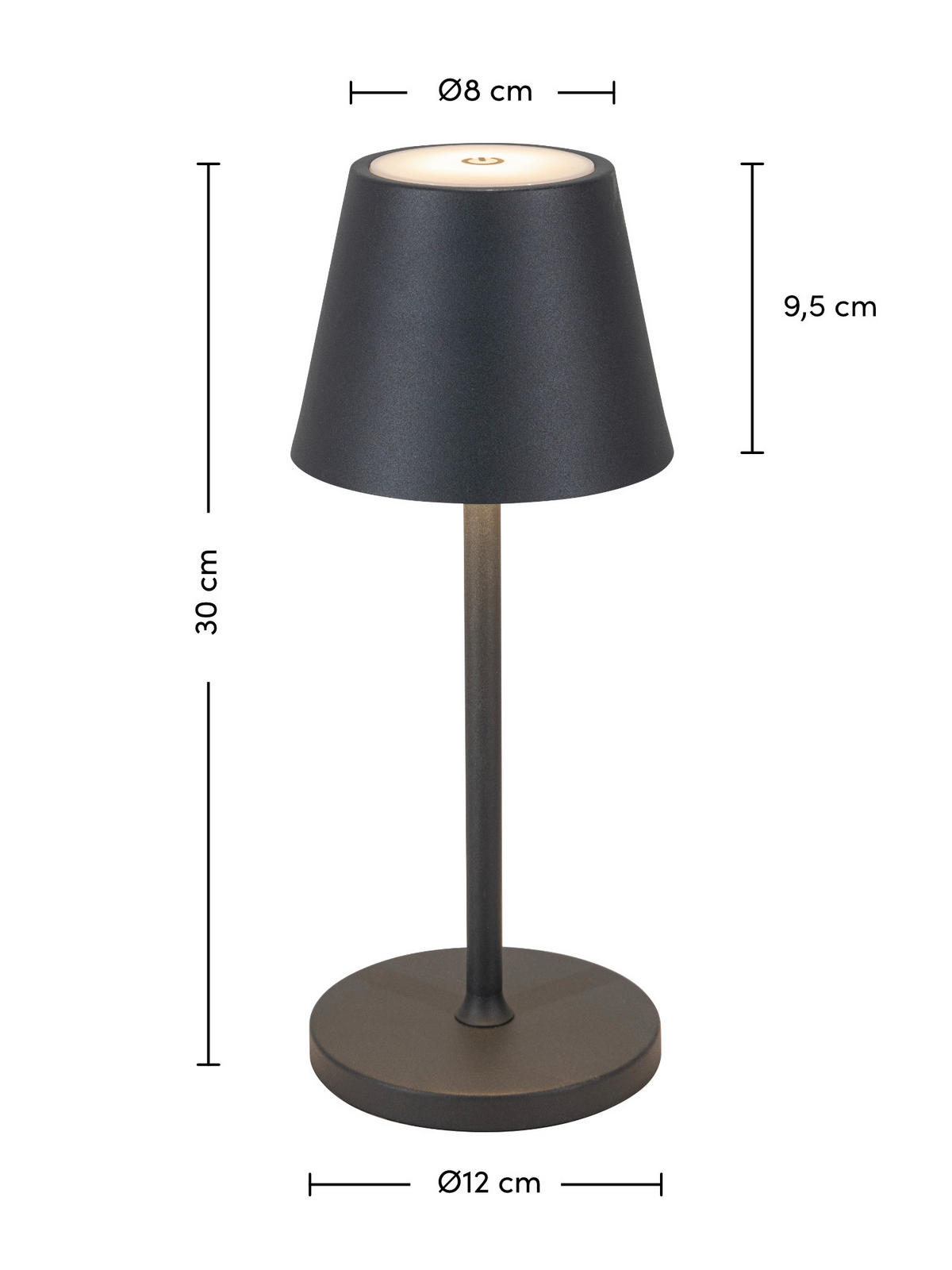 AKKU-TISCHLEUCHTE 12/30 cm  - Dunkelgrau, Basics, Kunststoff/Metall (12/30cm) - Novel