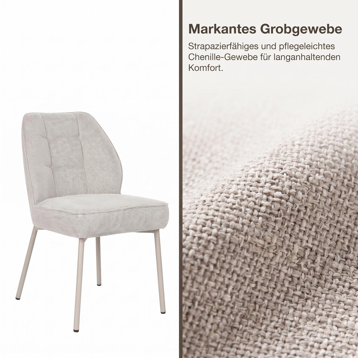 STUHL-SET 2 Stück  Chenille  Beige  - Beige, MODERN, Textil/Metall (48/84/62cm) - MID.YOU
