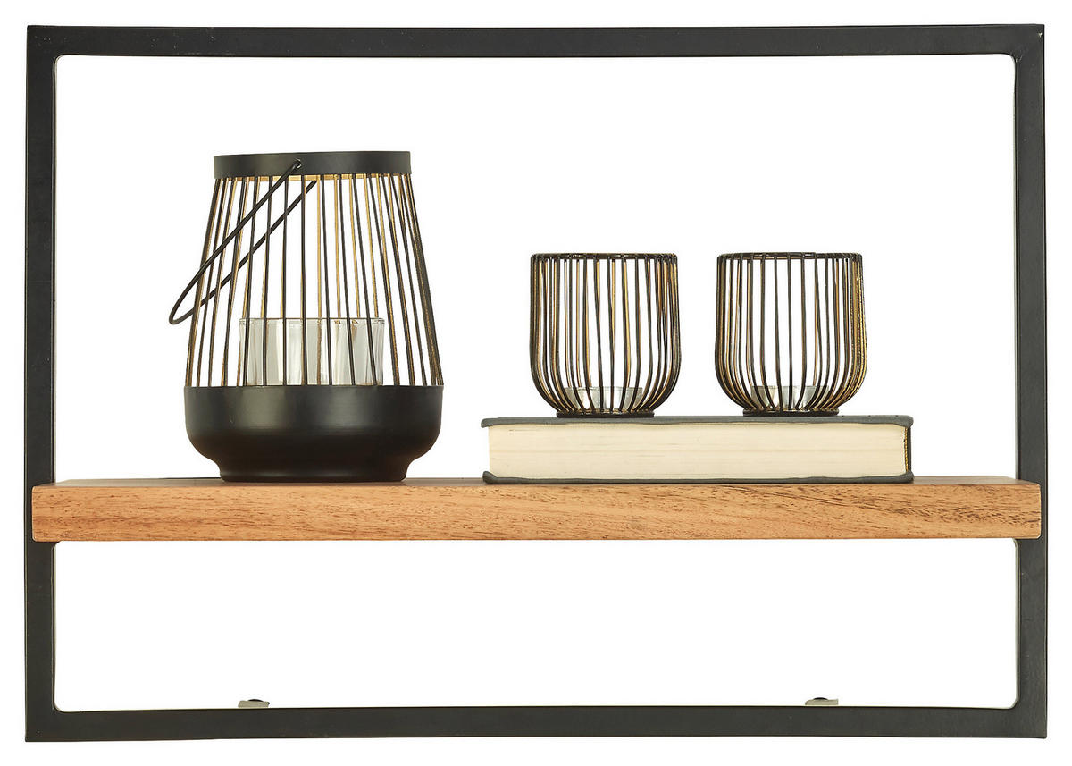 POLICA ZIDNA crna, boje bagrema  drvo, metal  - boje bagrema/crna, Trend, drvo/metal (50/35/25cm) - Landscape