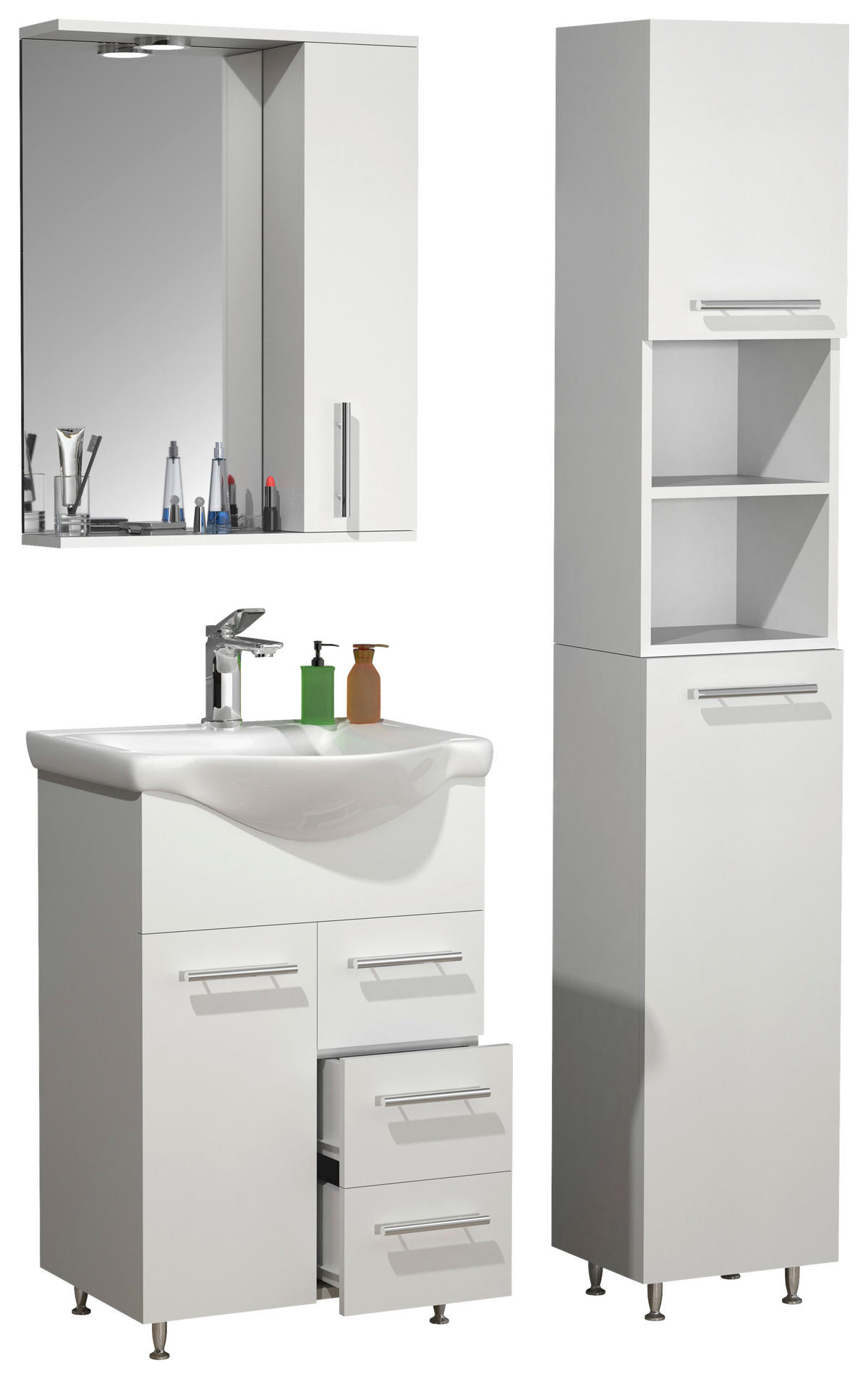 BADEZIMMER 4-teilig  in 85 cm  - Weiss/Silberfarben, Modern, Glas/Keramik (85cm) - MID.YOU