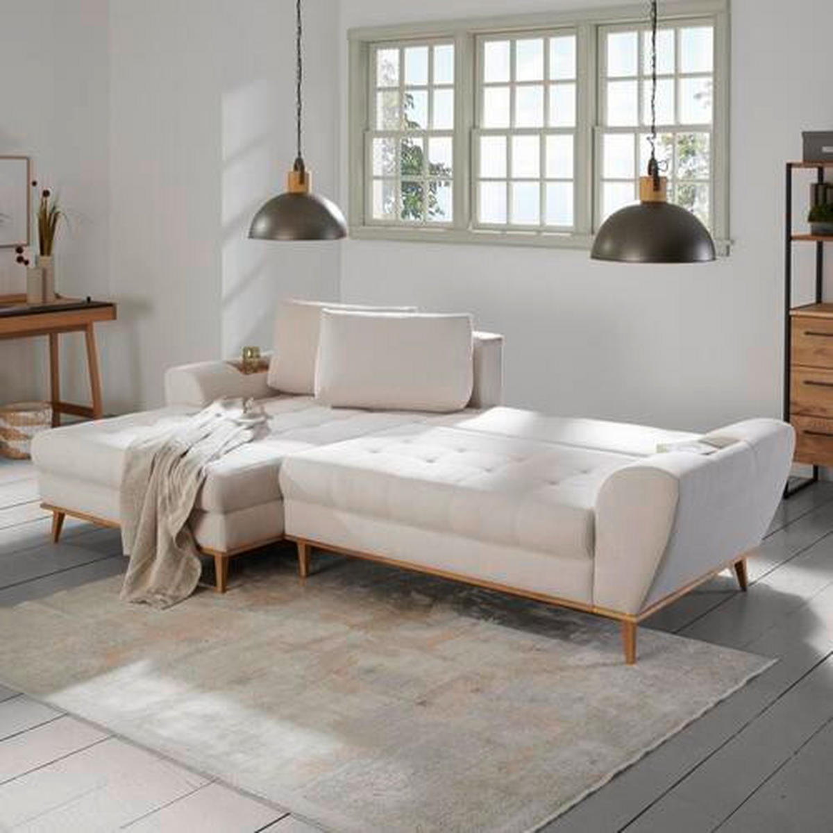 ECKSOFA in Webstoff Grau  - Eichefarben/Grau, Design, Holz/Textil (175/282cm) - Carryhome