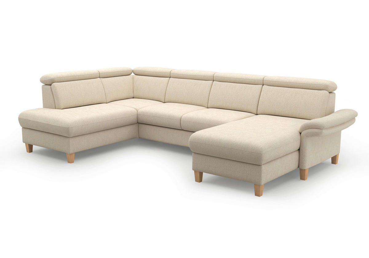 WOHNLANDSCHAFT Chenille Sandfarben  - Sandfarben/Eichefarben, Konventionell, Holz/Textil (193/321/166cm) - Sit & More