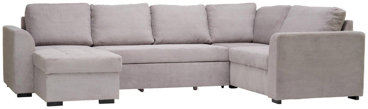 WOHNLANDSCHAFT in Cord, Velours Hellgrau  - Hellgrau/Schwarz, Design, Kunststoff/Textil (160/311/205cm) - Xora