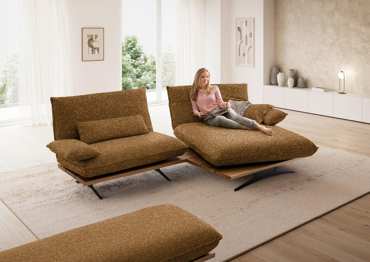 ECKSOFA  in Chenille, Flachgewebe Cognac, Wildeiche  284/161 cm  - Wildeiche/Cognac, Design, Holz/Textil (284/161cm) - Koinor