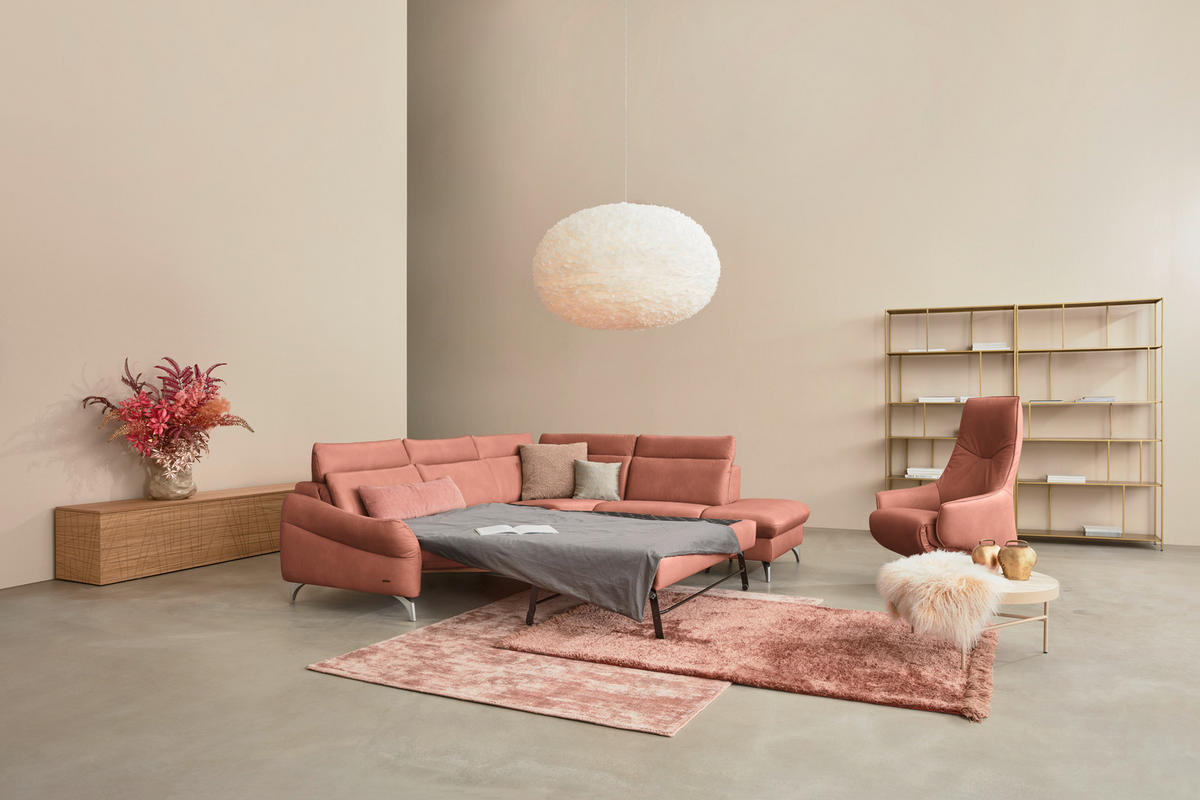 ECKSOFA in Echtleder Koralle  296/242 cm  - Edelstahlfarben/Koralle, KONVENTIONELL, Leder/Metall (296/242cm) - Himolla Komfortklass