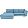 ECKSOFA Blau Flachgewebe Rückenkissen, Bettkasten, Schlaffunktion, Rücken echt, Liegefläche im Originalstoff  - Blau/Silberfarben, Design, Textil/Metall (174/306cm) - Carryhome