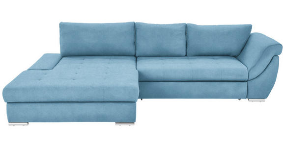 ECKSOFA Blau Flachgewebe Rückenkissen, Bettkasten, Schlaffunktion, Rücken echt, Liegefläche im Originalstoff  - Blau/Silberfarben, Design, Textil/Metall (174/306cm) - Carryhome