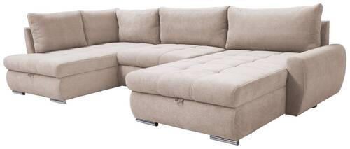 ECKSOFA Beige Velours  - Chromfarben/Beige, Design, Kunststoff/Textil (173/322/174cm) - Livetastic