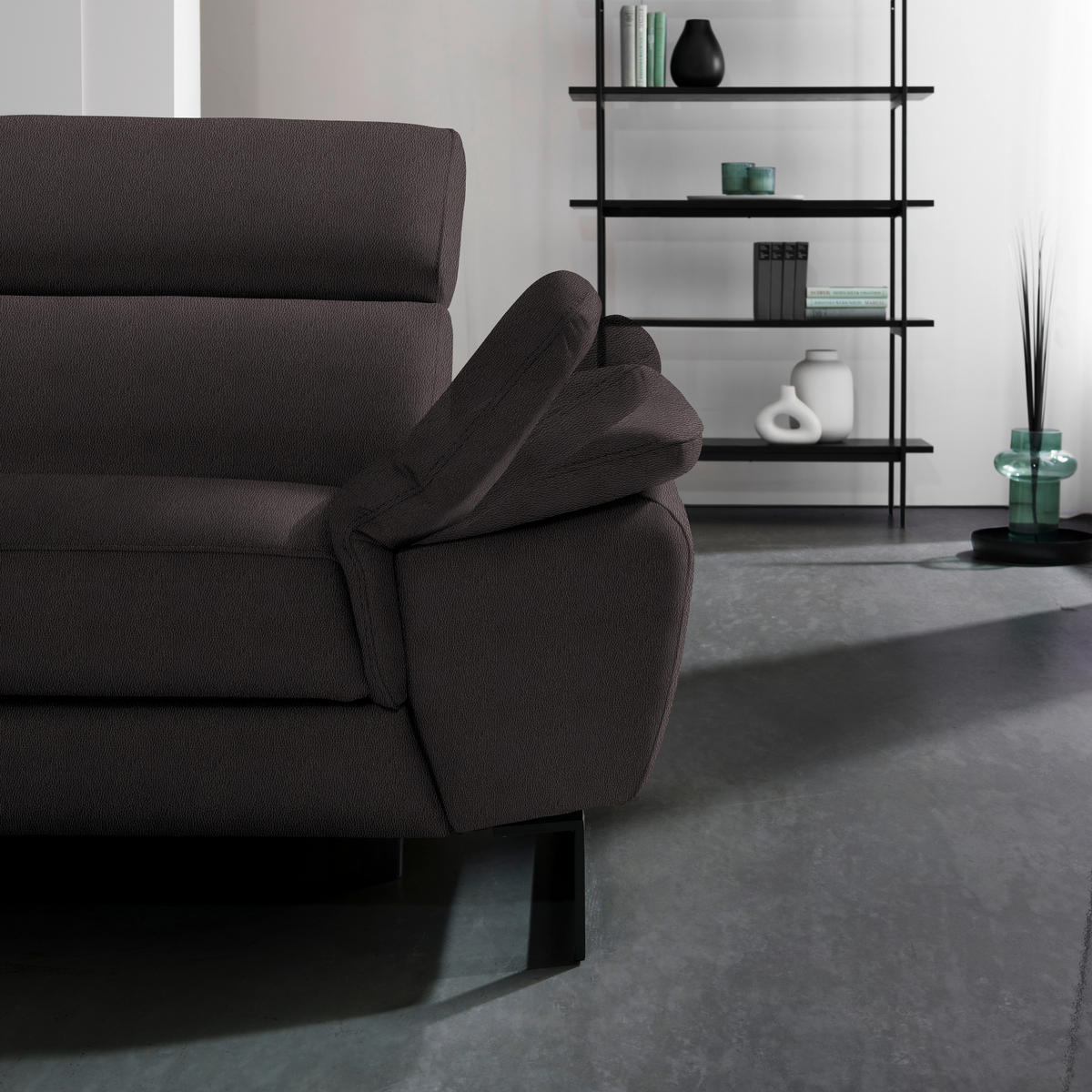 ECKSOFA in Echtleder Dunkelbraun  - Dunkelbraun/Schwarz, Design, Leder/Metall (281/225cm) - Celina Home