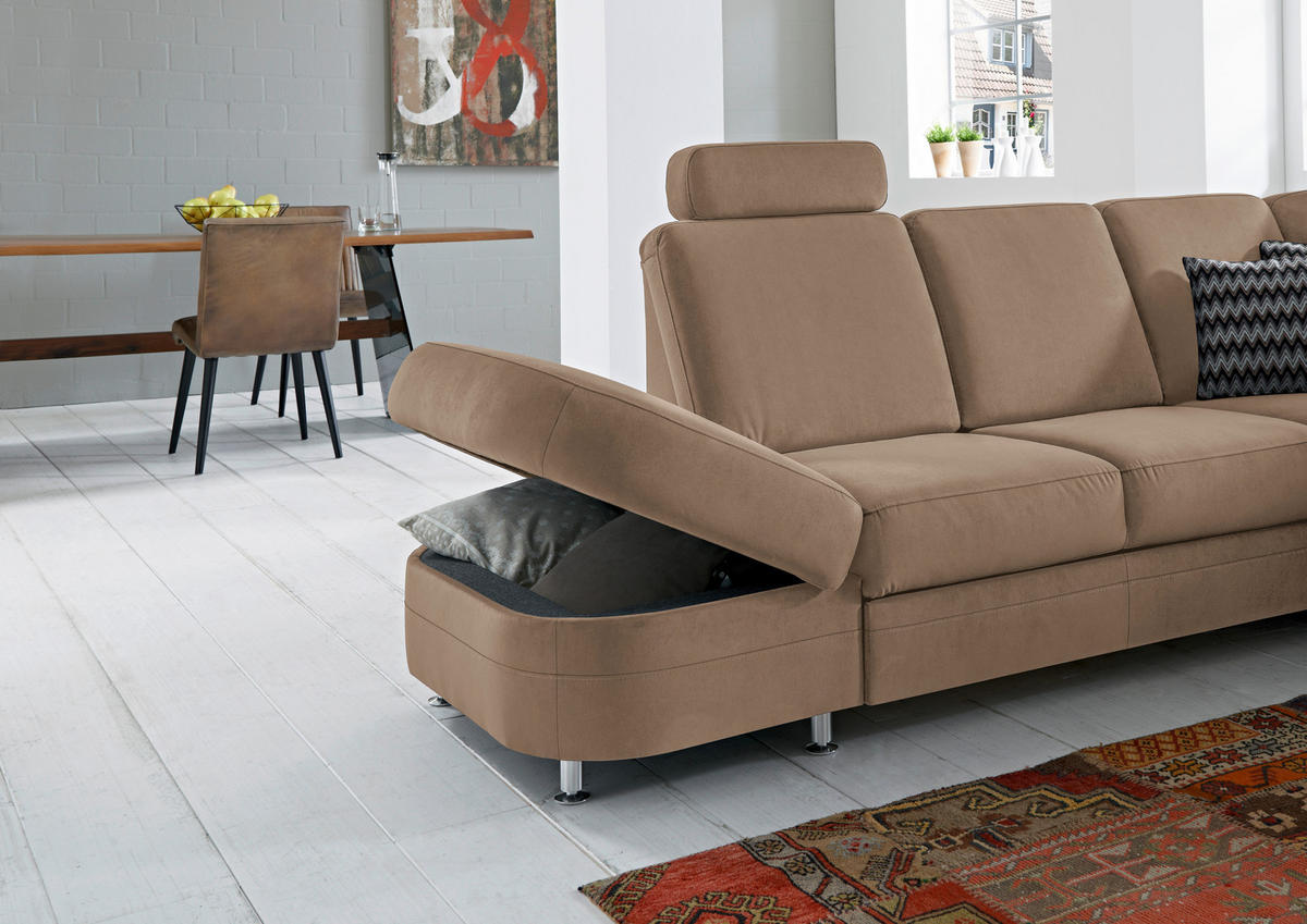 ECKSOFA in Flachgewebe Braun  287/269 cm  - Alufarben/Braun, KONVENTIONELL, Textil/Metall (287/269cm) - Beldomo System