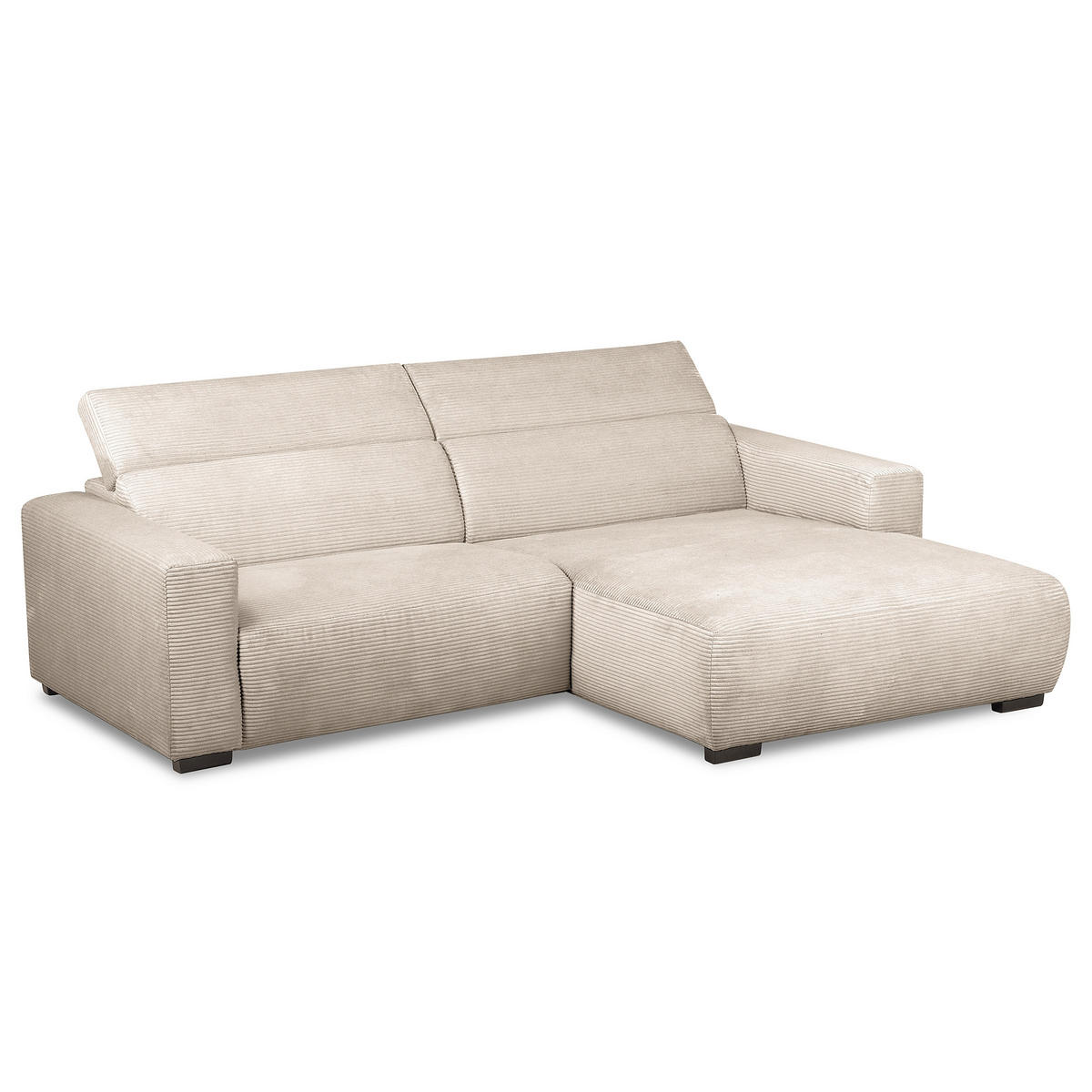 ECKSOFA RENO Hellgrau Cord Relaxfunktion, Kopfteilverstellung  - Hellgrau/Schwarz, Design, Kunststoff/Textil (248/184cm) - Livetastic