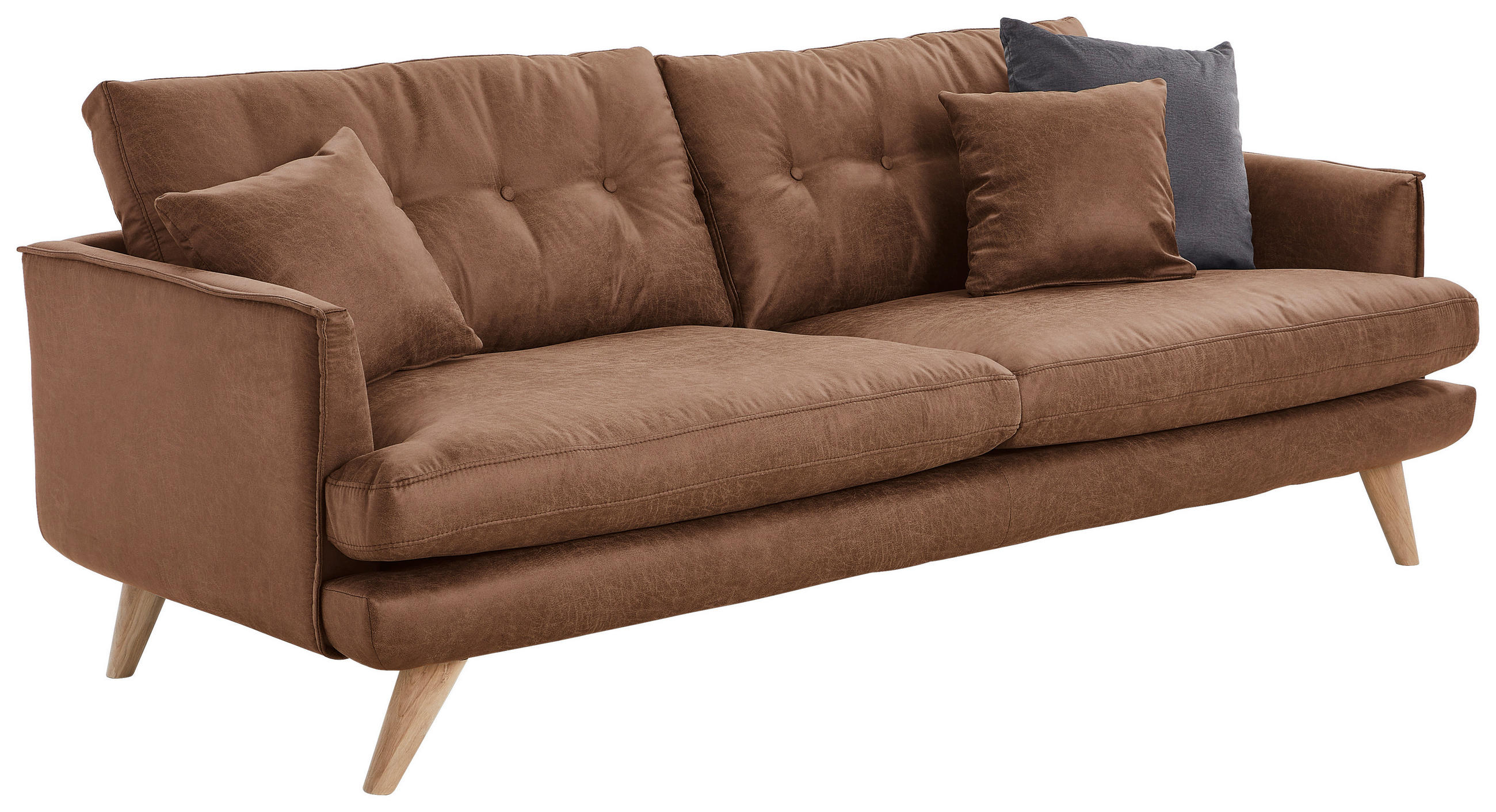3-SITS SOFFA i läderimitation brun, beige  - beige/brun, Design, trä/textil (220/83/92cm) - Lomoco