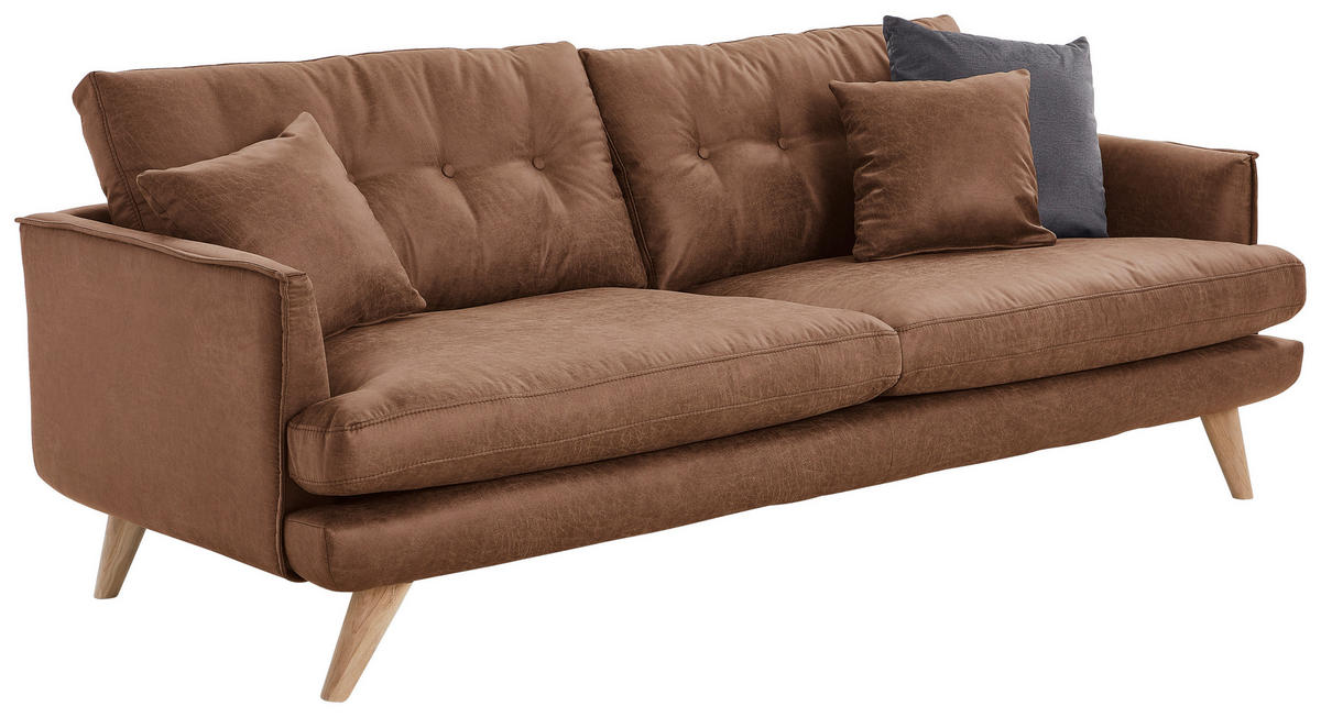 3-SITZER-SOFA in Lederlook Braun, Beige  - Beige/Naturfarben, Design, Holz/Textil (220/83/92cm) - Lomoco