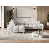 ECKSOFA BUN in Bouclé Hellgrau  - Elfenbein/Hellgrau, Design, Holz/Textil (209/276cm) - MID.YOU