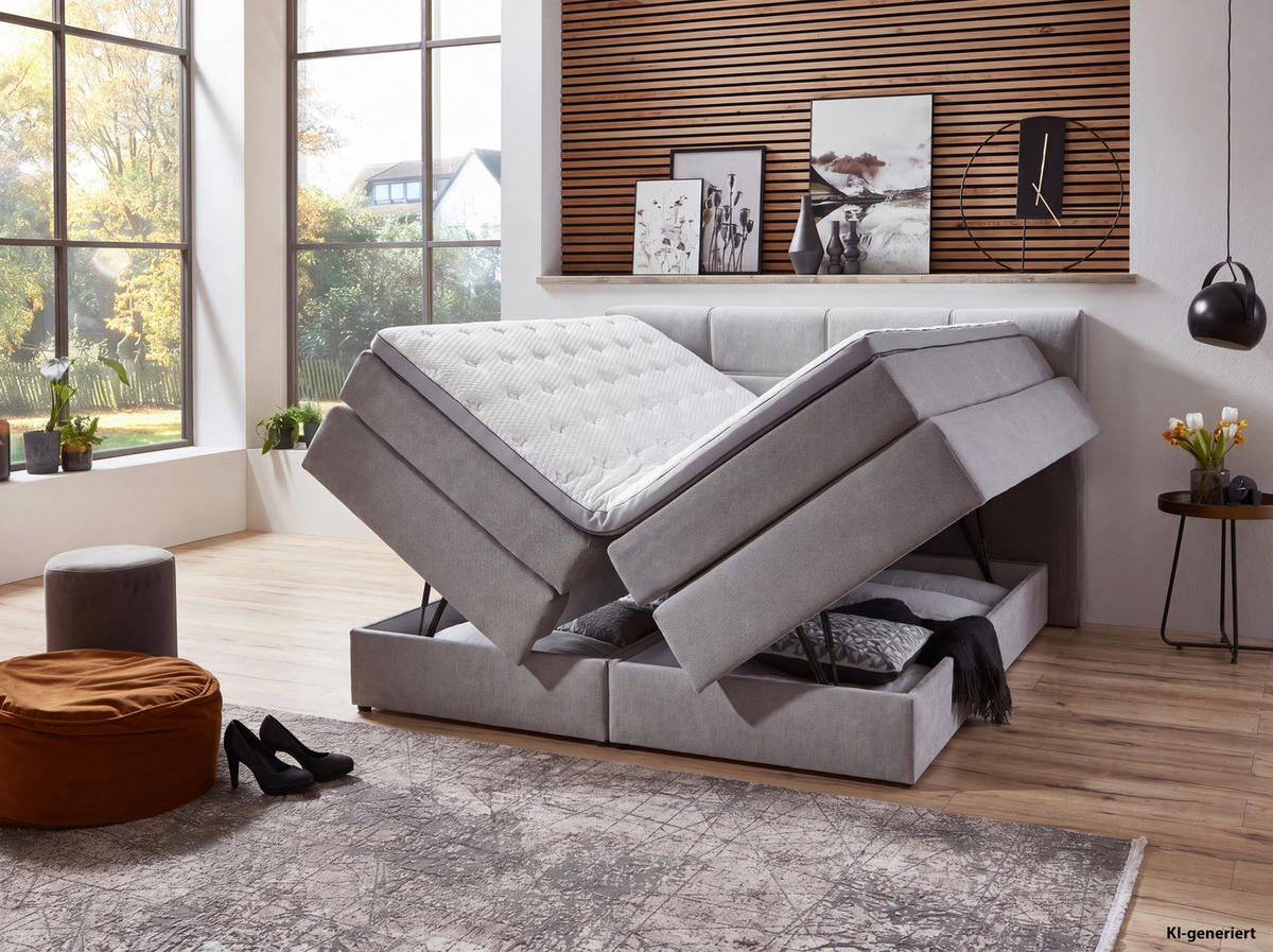 BOXSPRINGBETT 160/200 cm  Hellgrau  - Hellgrau/Schwarz, Konventionell, Kunststoff/Textil (160/200cm) - Carryhome