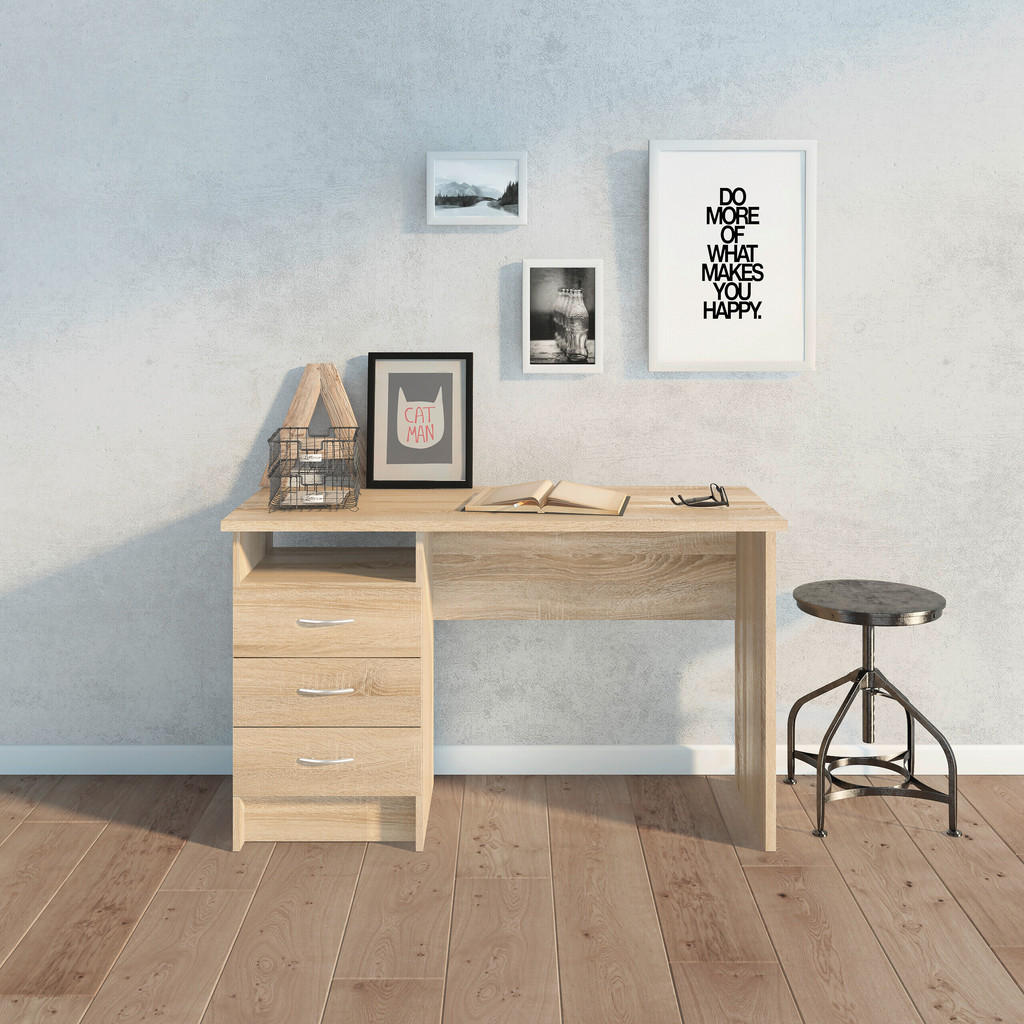 Thumbnail - Mid.you Schreibtisch, Eiche, Kunststoff, Holzoptik, 3 Schubladen, rechteckig, Wange, 48.1x72.6x120.1 cm, Stauraum, Arbei...