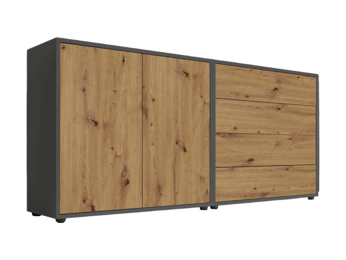 SIDEBOARD Mailand Set 3  in 158/73/33 cm  - Anthrazit/Schwarz, MODERN, Holzwerkstoff/Kunststoff (158/73/33cm) - MID.YOU