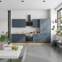 KÜCHENBLOCK Easytouch 330 cm  in Eichefarben, Dunkelblau  - Eichefarben/Schwarz, MODERN, Holzwerkstoff/Metall (330cm) - Nobilia