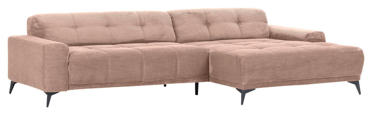 ECKSOFA in Cord Altrosa  - Schwarz/Altrosa, Konventionell, Textil/Metall (295/165cm) - Carryhome