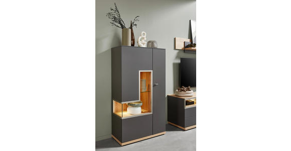 WOHNWAND 3-teilig  in Grau, Eichefarben  290/161/52 cm  - Schieferfarben/Eichefarben, Design, Glas/Holz (290/161/52cm) - Dieter Knoll