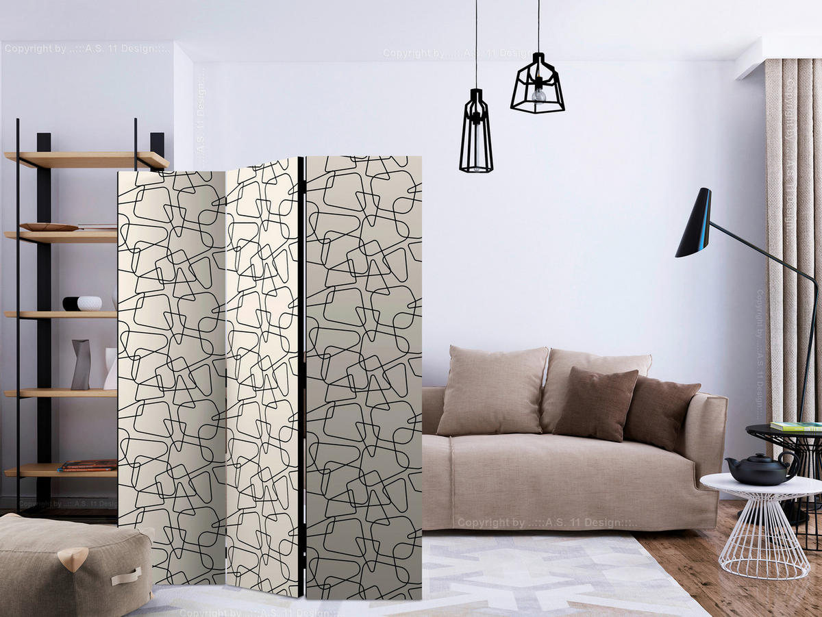 SKÄRMVÄGG  i trä, textil  ljusgrå, mörkgrå  - mörkgrå/ljusgrå, Basics, trä/textil (135/172/3cm) - artgeist