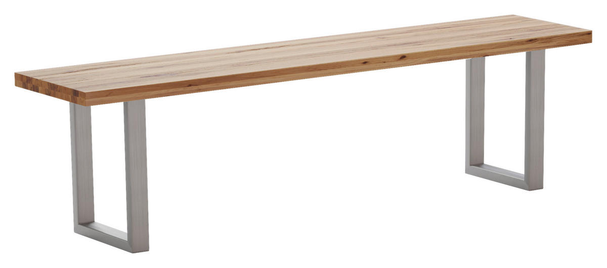 SITZBANK 220/45/40 cm Edelstahlfarben, Wildeiche Wildeiche  - Wildeiche/Edelstahlfarben, ROMANTIK / LANDHAUS, Holz/Metall (220/45/40cm) - Waldwelt