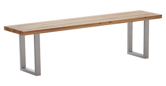 SITZBANK 220/45/40 cm  in Edelstahlfarben, Wildeiche  - Wildeiche/Edelstahlfarben, ROMANTIK / LANDHAUS, Holz/Metall (220/45/40cm) - Waldwelt