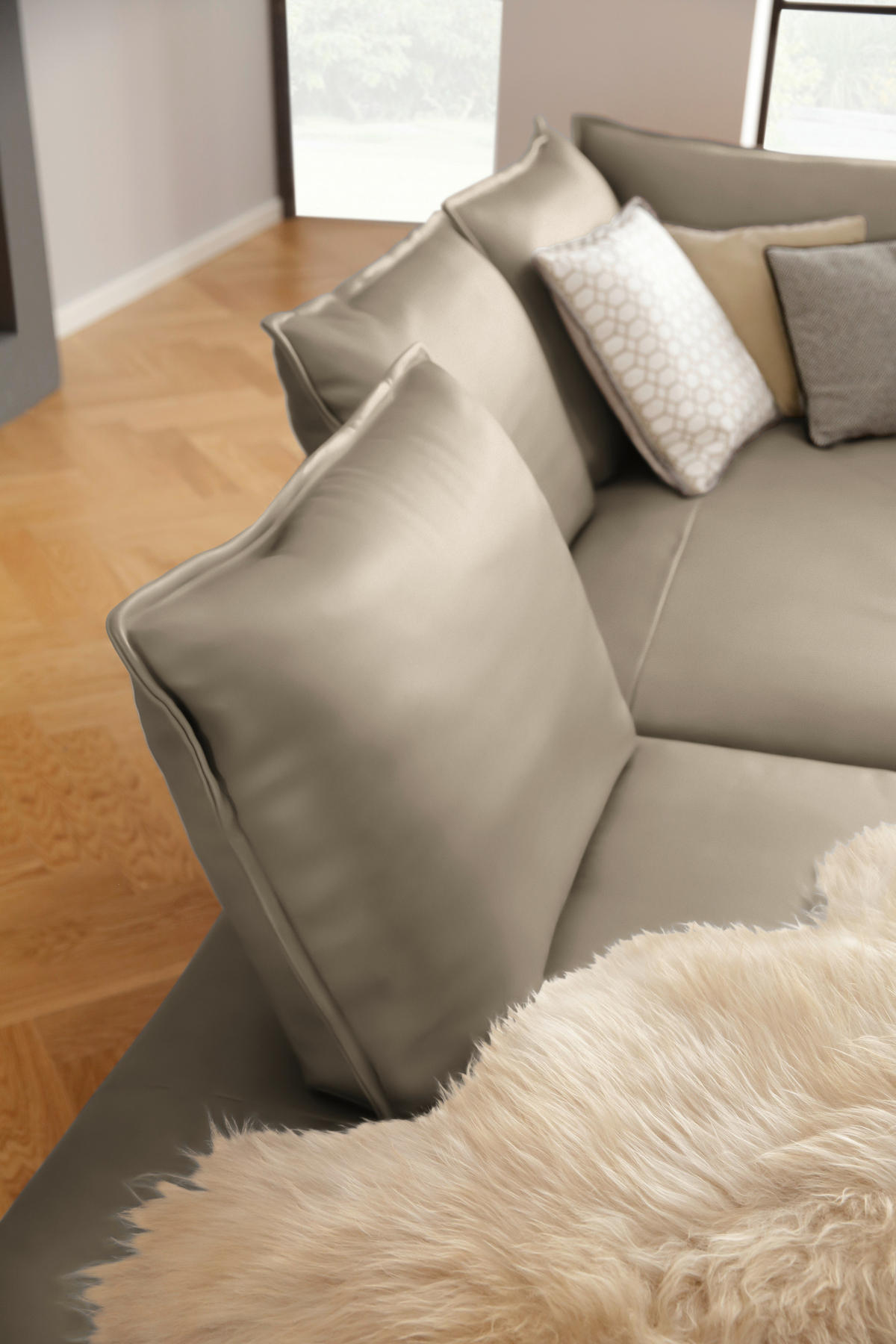ECKSOFA in Echtleder Graubraun  - Graubraun/Schwarz, Design, Leder/Metall (272/340cm) - W.Schillig