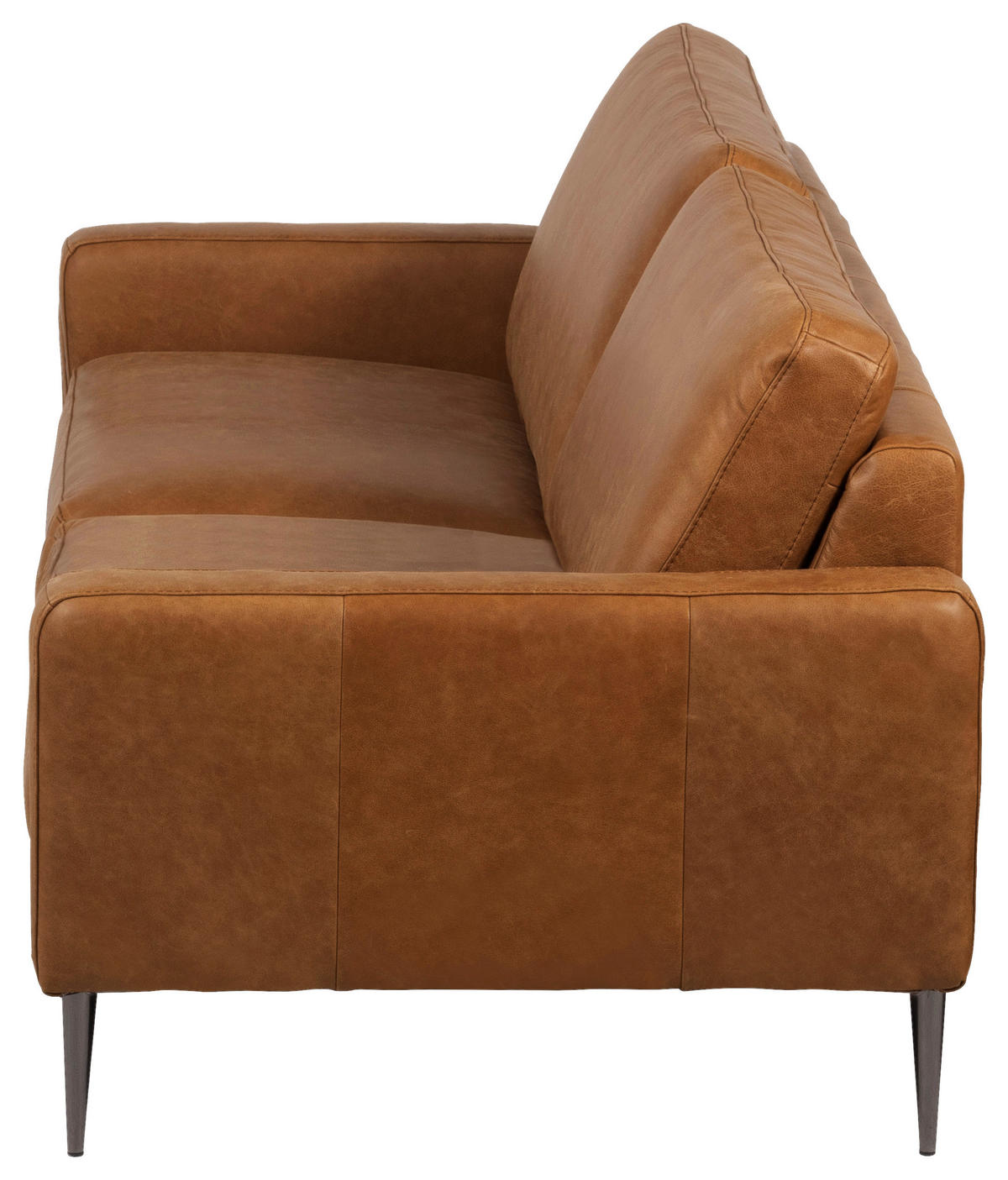 3,5-SITZER SPRING Echtleder Cognac  - Cognac/Schwarzchrom, Design, Leder/Metall (207/85/92cm) - Livetastic