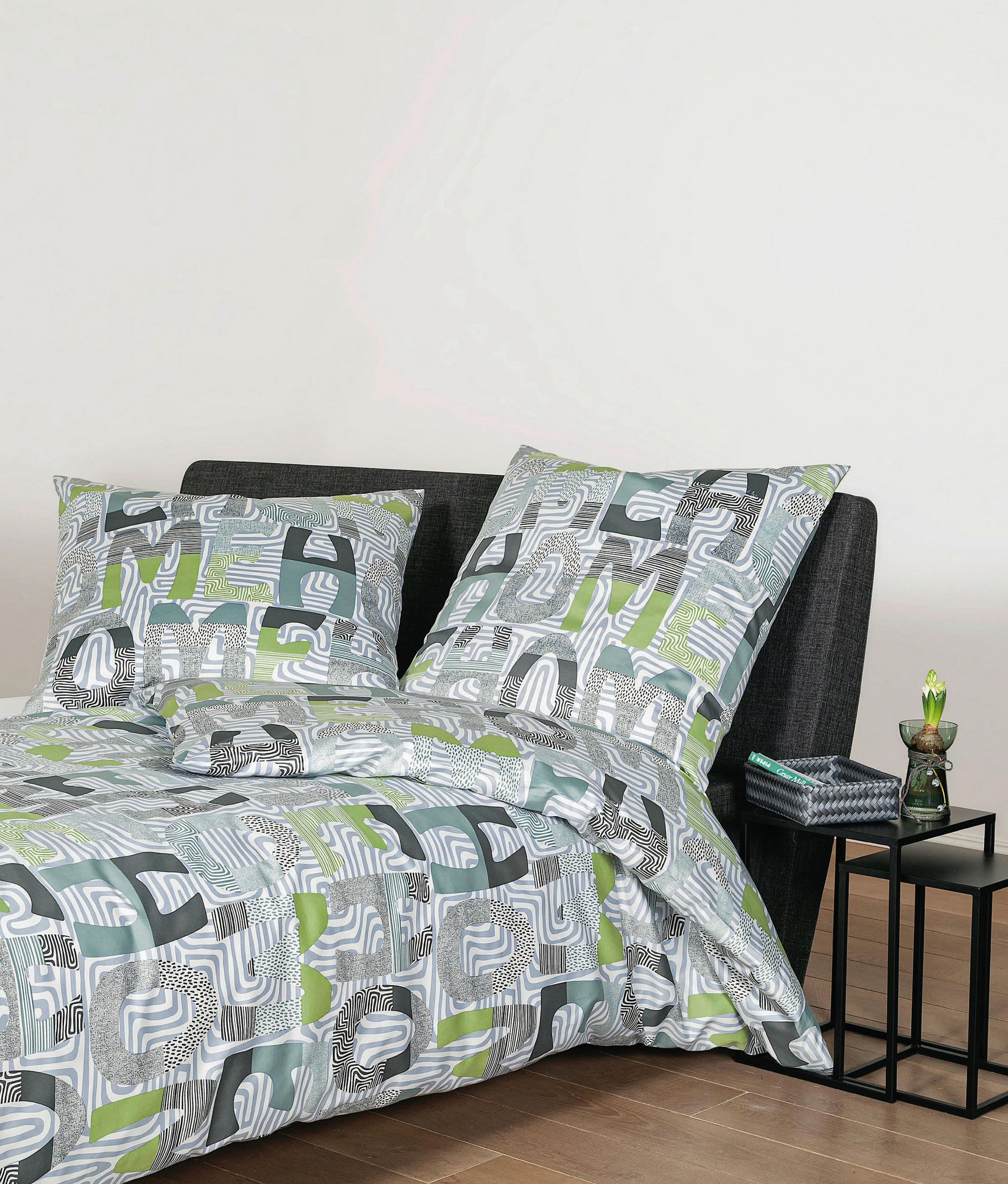 BETTWÄSCHE PALERMO Makosatin 135/200 cm  - Grau/Grün, Design, Textil (135/200cm) - Janine