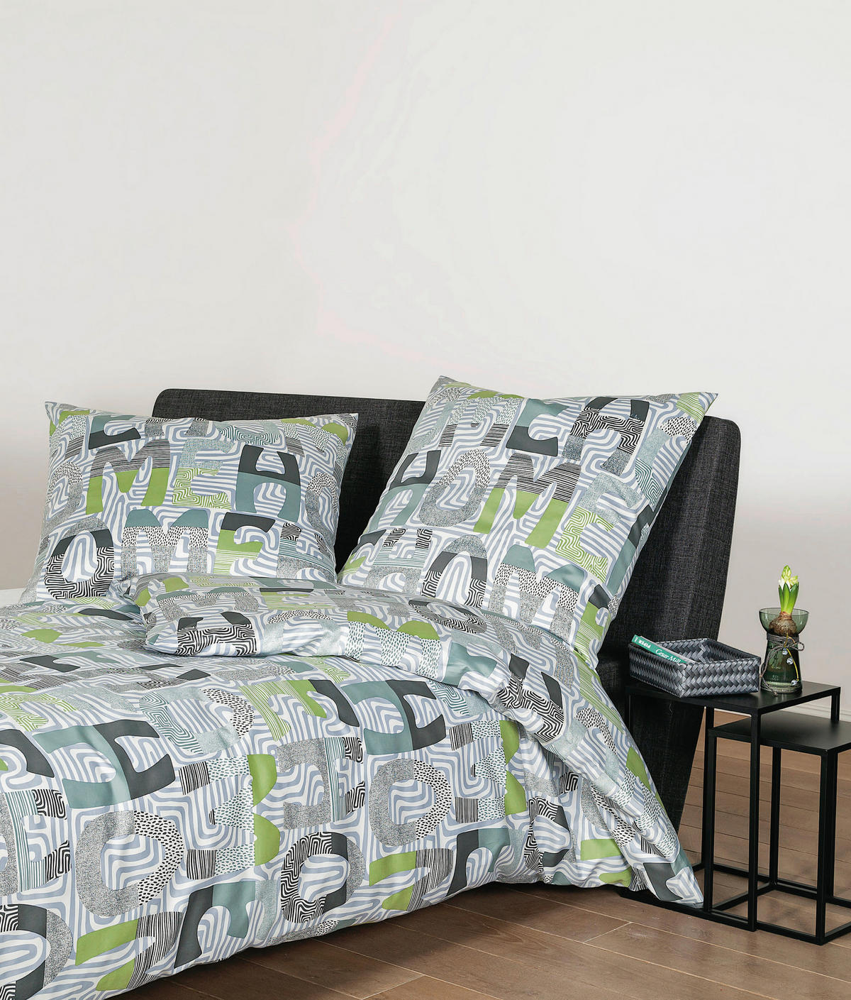 BETTWÄSCHE PALERMO Makosatin 135/200 cm  - Grau/Grün, Design, Textil (135/200cm) - Janine